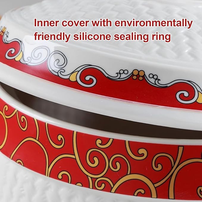 Chinese Sealed Large-Capacity Rice Pot, Ceramic Rice Bucket With Tassel Design, Grain Storage Ceramic Container, Rice Dispenser Airtight Storage Bucket For Grains Snacks Candy Coffee Beans Food(B,Capa