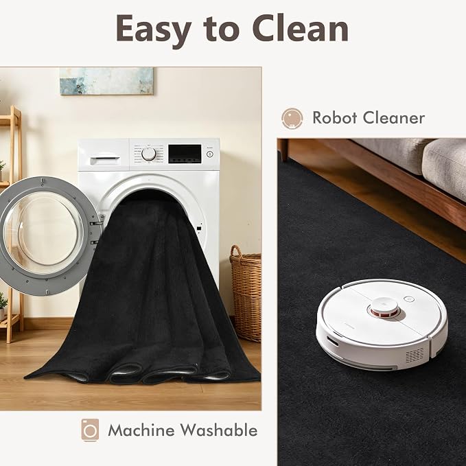 3x5 Black Solid Area Rug Washable Non-Slip Soft Thin - Image 7