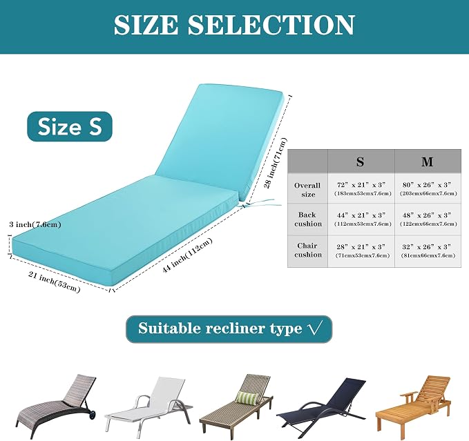 Outdoor Chaise Lounge Cushion Set of 2, Fadesafe Water-Repellent Lounge Deck - Image 3