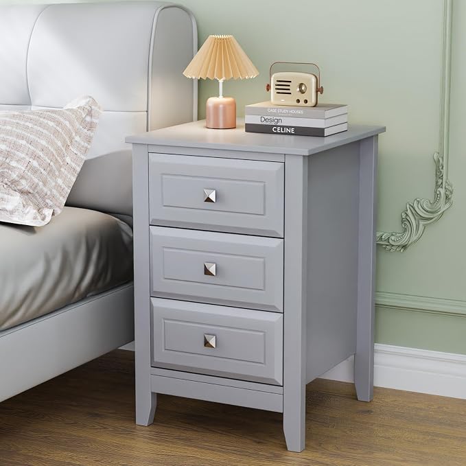 Bonnlo Gray Nightstands Set of 2, 3 Drawer Nightstand, Modern Night Stand - Image 9
