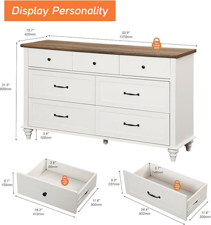 WAMPAT 7 Drawer Dresser for Bedroom, Wide Wooden Chest of Drawers Distressed - Image 2