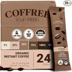 COFFREE Organic Instant Coffee Packets - 50% Half Caff Low Acid, Mold Free Coffee Made with Arabica Coffee Beans - Rich & Smooth Taste - Hot or Cold Single Serve Travel Packets 24 Pack Box
