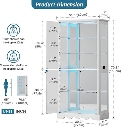 Dystler Display Cabinet with Glass Doors, LED Display Case with Removable Shelf - Image 2