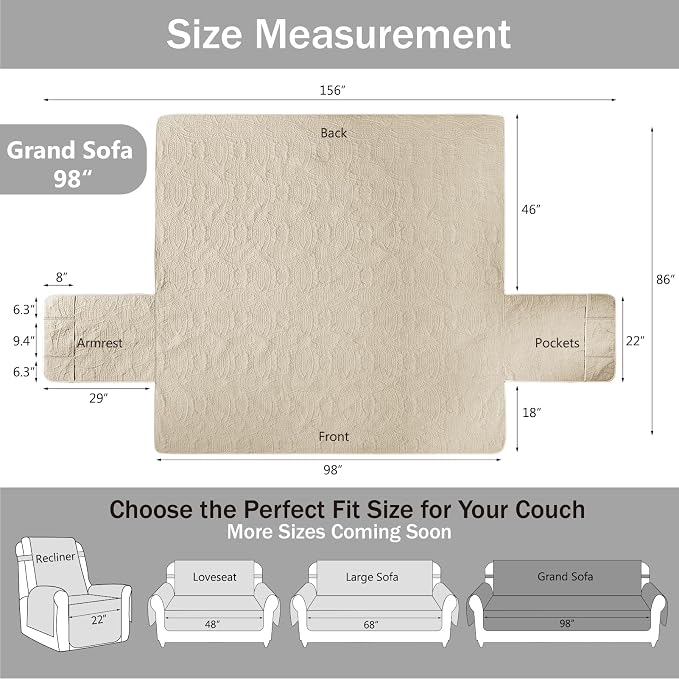 Quilted Grand Sofa Covers for 4 Cushion Couch, Couch Cover for Grand Sofa - Image 7