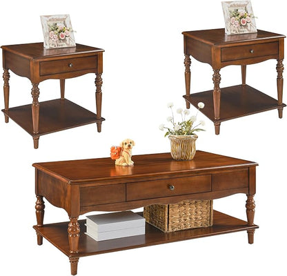 Living Room Table Set-One Rectangular Coffee Table and Two Square End Tables - Image 3