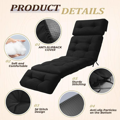 Chaise Lounge Cushion Outdoor, Waterproof Thick Patio Lounge Chair Cushion - Image 4