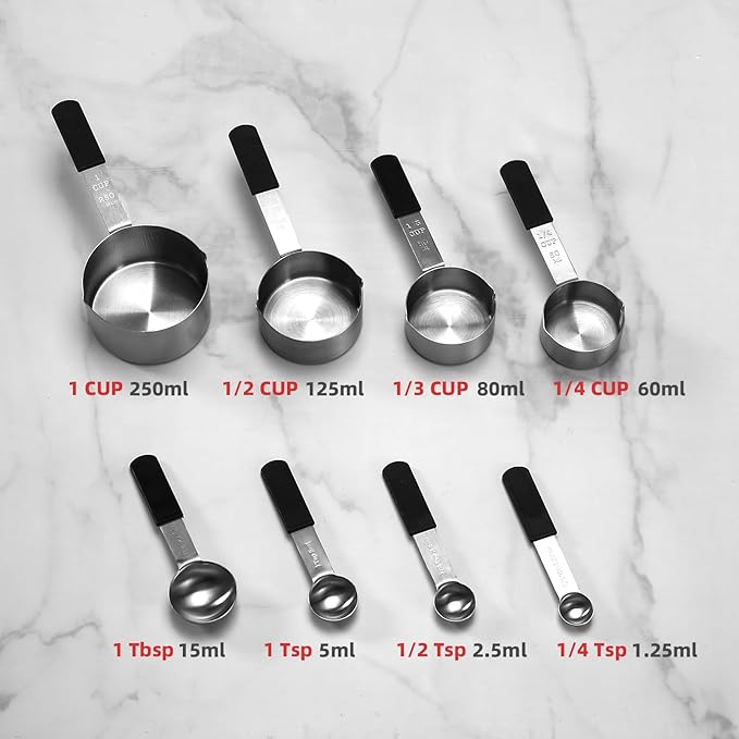 Magnetic Stainless Steel Measuring Cups & Spoons Set – 8-Piece Stackable Set with Engraved Measurements – Dishwasher Safe Baking Essentials