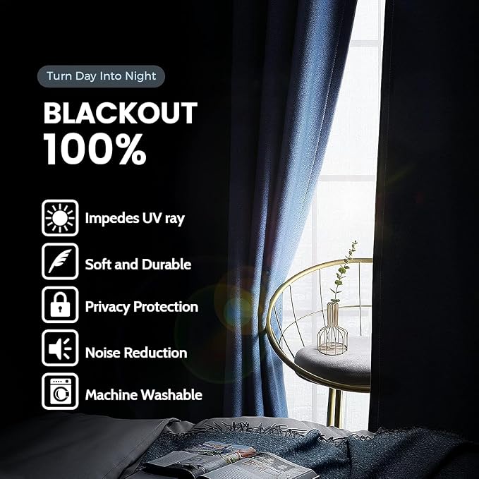 SimpleHome Navy Blue 100% Blackout Curtains Room Darkening Living Room 84 | - Image 3