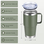 HASLE OUTFITTERS 20oz Tumbler Bulk with Lid, Stainless Steel Tumbler Bulk with Handle, Metal Insulated Travel Coffee Mug Set with Handle, Double Wall Vacuum Leak Proof Tumbler Cup, Amy Green 12 Pack