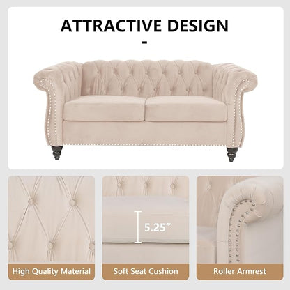 Chesterfield Loveseat Sofa, Modern Velvet Small Sofa Couch 2 Seater - Image 6