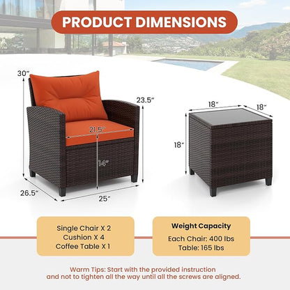 HAPPYGRILL 3 Pieces Patio Conversation Set, Outdoor Furniture Set PE Rattan - Image 9