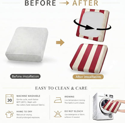 CALBODE 8 Pcs Stretch Outdoor Seat Cushion Covers, Washable Striped Chair Seat - Image 6