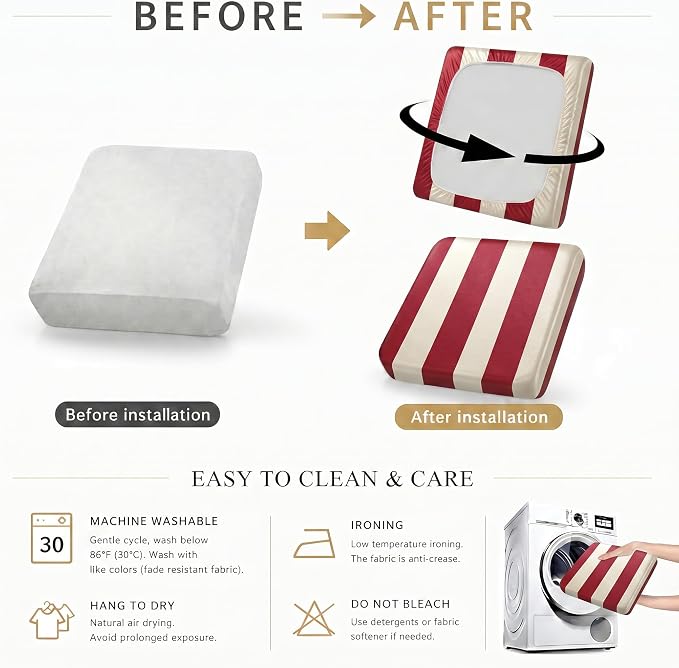 CALBODE 14 Pcs Stretch Outdoor Seat Cushion Covers, Washable Striped Chair Seat - Image 6