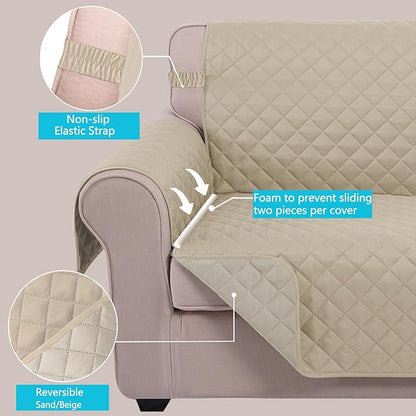 U-NICE HOME Reversible Recliner Chair Covers, Sand/Beige | 23''Armchair Cover - Image 3