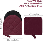 Oven Mitts and Pot Holders Set, Pack of 4, Heat Resistant Silicone Kitchen Mini Oven Mittens for 500 Degrees, Mini Oven Gloves and Hot Pads for Baking Grilling Barbecue Microwave Machine Washable