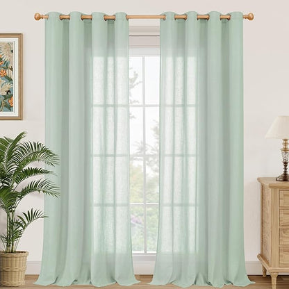 YoungsTex Mint Green Linen Semi Sheer Curtains 84 Inches Length by YoungsTex