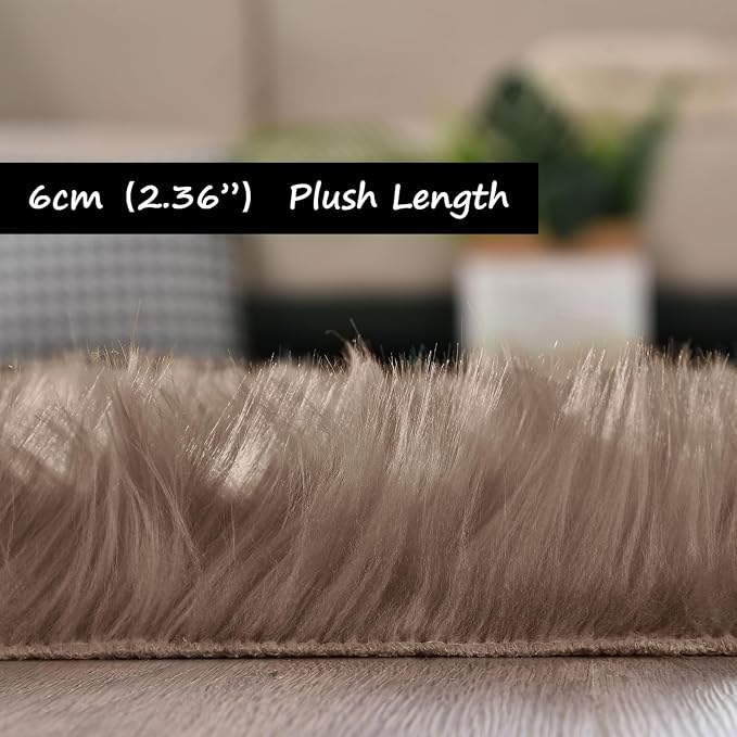 Goolela Beige Area Rug 6x9 Light Brown Fluffy Fuzzy Sheepskin Rug - Image 3