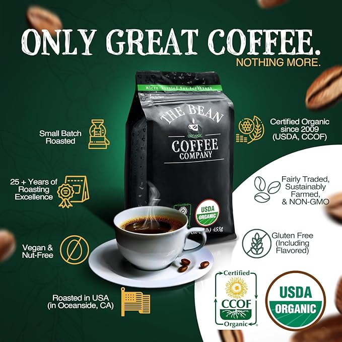 The Bean Organic Coffee Company Christmas Roast, Dark Roast, Whole Bean Coffee, 16-Ounce Bags (Pack of 2)