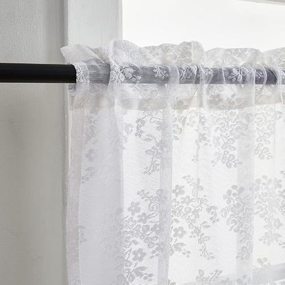 YJ YANJUN Vintage Lace Curtains 36 inch Length Country White Cafe Kitchen Sheer - Image 2