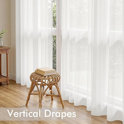 MIULEE Beige White Sheer Curtains 108 Inches Long 4 Panels 42 x 108 Inches | - Image 5