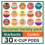 30 Count -- Flavored Starbucks & Dunkin Variety Pack Coffee Pods K Cup Sampler – Starbucks - Hazelnut, Cinnamon Dolce, Maple Pecan, Smoked Butterscotch, Toasted Graham, Caramel, Vanilla & Toffeenut. Dunkin - Turtle Love, Candy'd Almond, Caramel Me Craz...