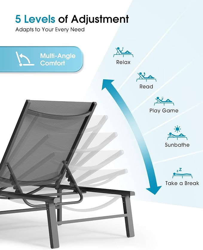 Ciokea Foldable Outdoor Lounge Chair Set of 2 - Image 4