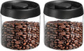 uxcell 2pcs Coffee Vacuum Container, 500ml/17oz Glass Coffee Bean Storage Container with Lids for Spices Biscuits Loose Leaf Tea, Black