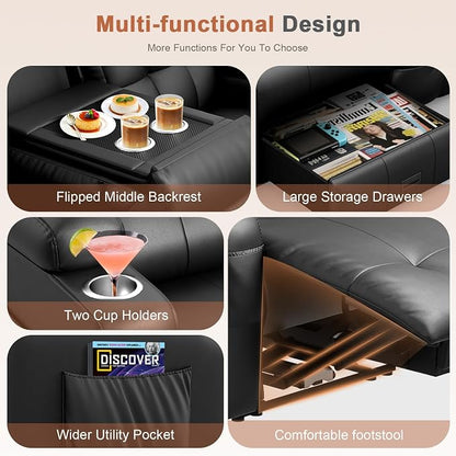 RV Loveseat Recliner Sofa, Oversized Massage Wall Hugger 3-Seater Recliners - Image 6
