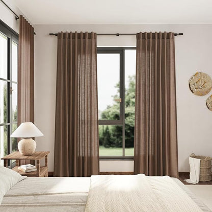Caramel Brown Linen Curtains for Living Room 105 Inches Long Back Tab Light - Image 7