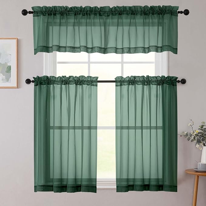 Cafe Curtains 36 Inch Length Tier 2 Pieces, Modern Soft Airy Sheer Kitchen - Image 8