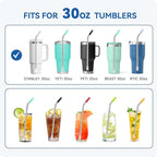 Reusable Stainless Steel Straws with Silicone Tip for Stanley 30oz, Metal Drinking Straws for 30oz Tumbler,3 Bent Tubes & 6 Tips& 1 Cleanr Brush (Iris)