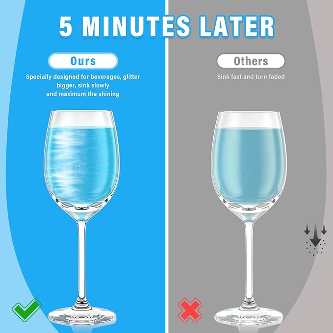 Cherrysea Edible Glitter for Drinks Cocktails Food Grade Edible Drink Shimmer Powder for DIY Champagne Beverages Wine 2 Colors Vegan Edible Luster Dust Set 4g/Bottle Gluten Free - Teal+Blue