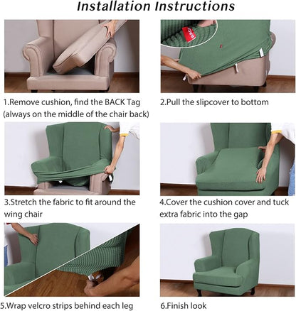 Turquoize Wingback Chair Covers 2 Piece Wing Chair Slipcover Stretch Slipcovers - Image 6