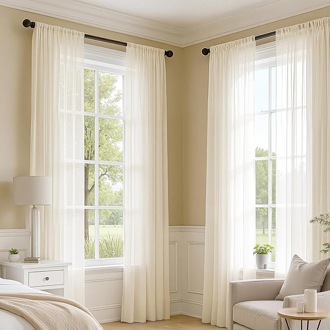 MIULEE Butter Cream Sheer Curtains 108 Inches Long 4 Panels 42 x 108 Inches | - Image 5