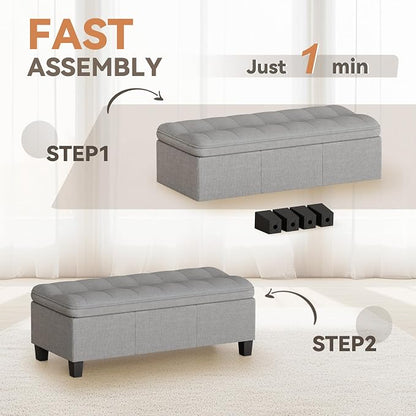 YESHOMY 47 Inches Ottoman with Storage, Storage Bench with Legs, Ottomans - Image 5