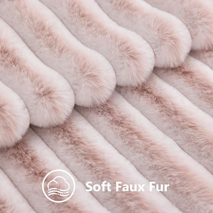 decorUhome Fall Faux Fur Throw Pillow Covers 12x20 Set of 2 Pink White | - Image 3