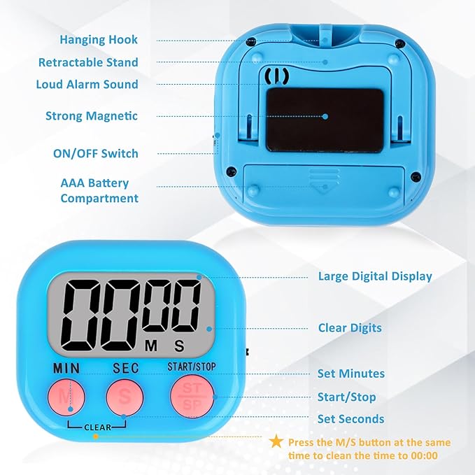 ZILLEEN Classroom Timer for Kids Teachers Digital Timers, Blue Green 6 Pack