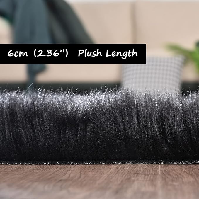 Goolela Black Round Area Rug 6ft Fluffy Fuzzy Circle Rug - Image 3