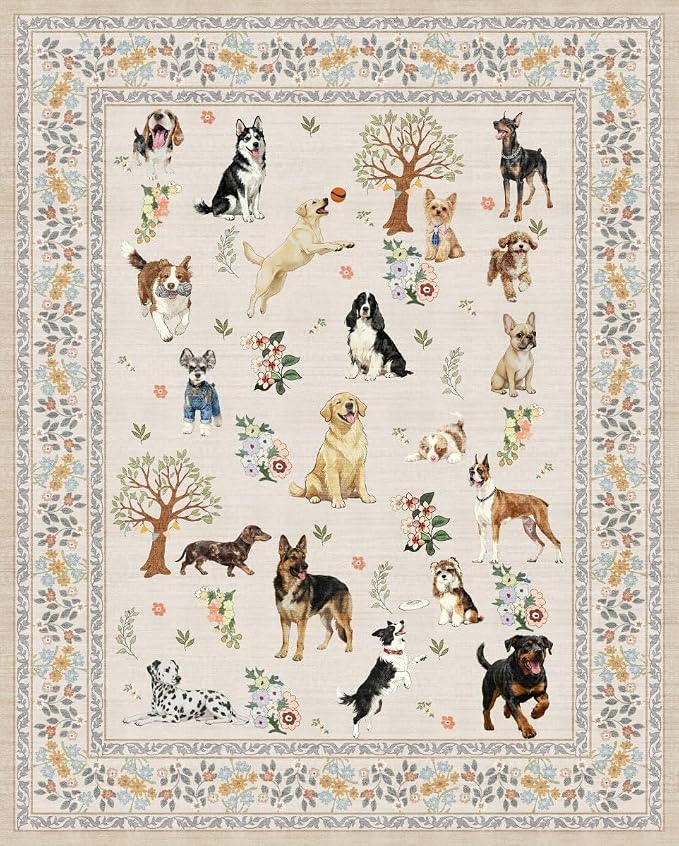Beige Floral Area Rug 9x12 for Living Room Bedroom | Low Pile; Non Slip;Machine by WelcometoBabovid