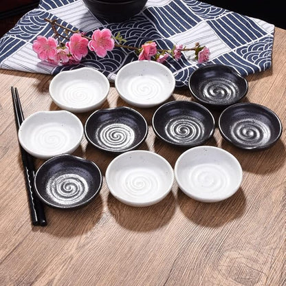 3.1 Inch Porcelain Side Dish Bowl Seasoning Dishes Soy Sauce Dishes Dipping Sauce Bowls-Set of 5,Soy Sauce Dish with Mouth(White)