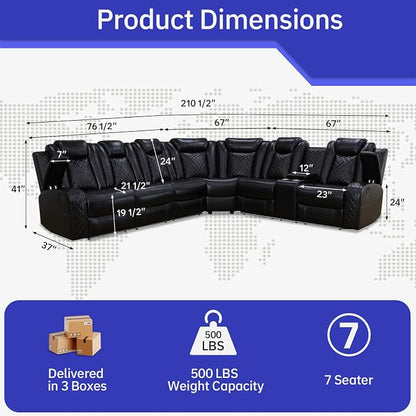 Power Reclining Leather Sectional Couch - Image 2