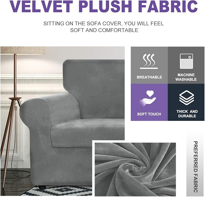 ZNSAYOTX Luxury Velvet Couch Cover 4 Piece Stretch Sofa Covers - Image 3