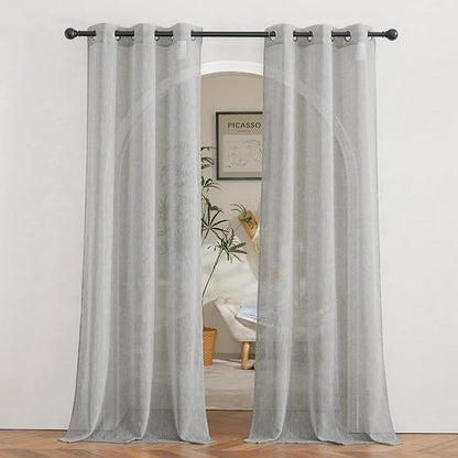 NICETOWN Semi Sheer Grey Curtains 84 inches Long, Grommet Linen Weave Semi by NICETOWN