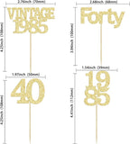 Gyufise 24Pcs Happy 40th Birthday Cupcake Toppers Glitter Forty 40 Fabulous Vintage 1985 Cake Toppers for 40th Birthday Wedding Anniversary Party Cake Decorations Supplies Gold
