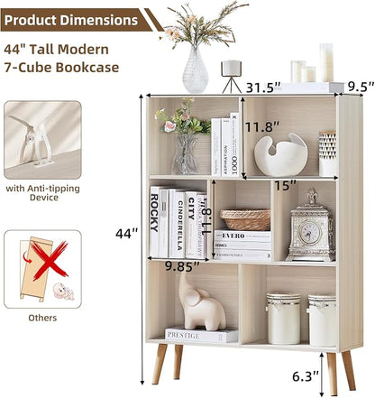 LEYAOYAO Cube Bookshelf 3 Tier Mid-Century Light Grey White Modern Bookcase - Image 2
