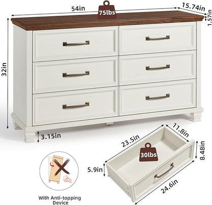 SAVOR LIFE Farmhouse White 6 Drawer Dresser - Image 2