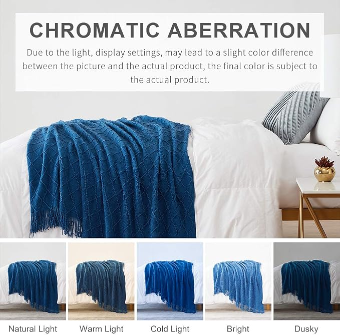 BOURINA Royal Blue Throw Blanket 60x80 Inches Throw Textured Solid Soft Sofa - Image 7