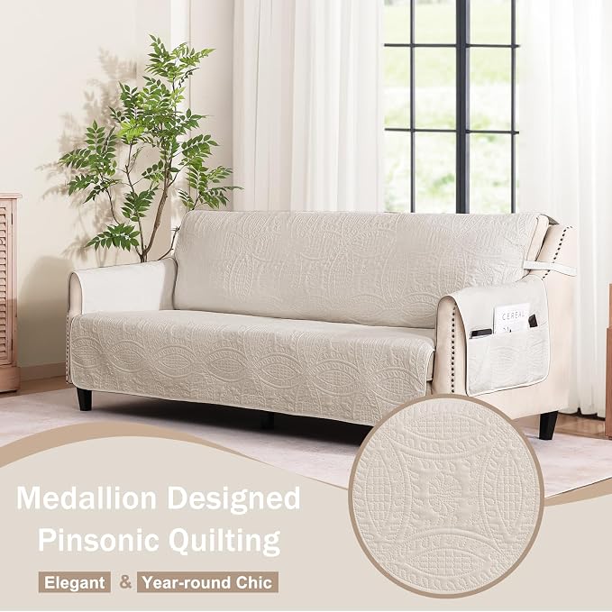 Soft Quilted Couch Cover with Pockets - Image 2