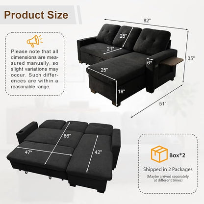 KCGKCG 82" L Shaped Sleeper Sofa Bed, Pull Out Sectional Couch - Image 2