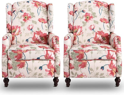 Upholstered Wingback Recliner Chair, Traditional Push Back Recliner by Consofa